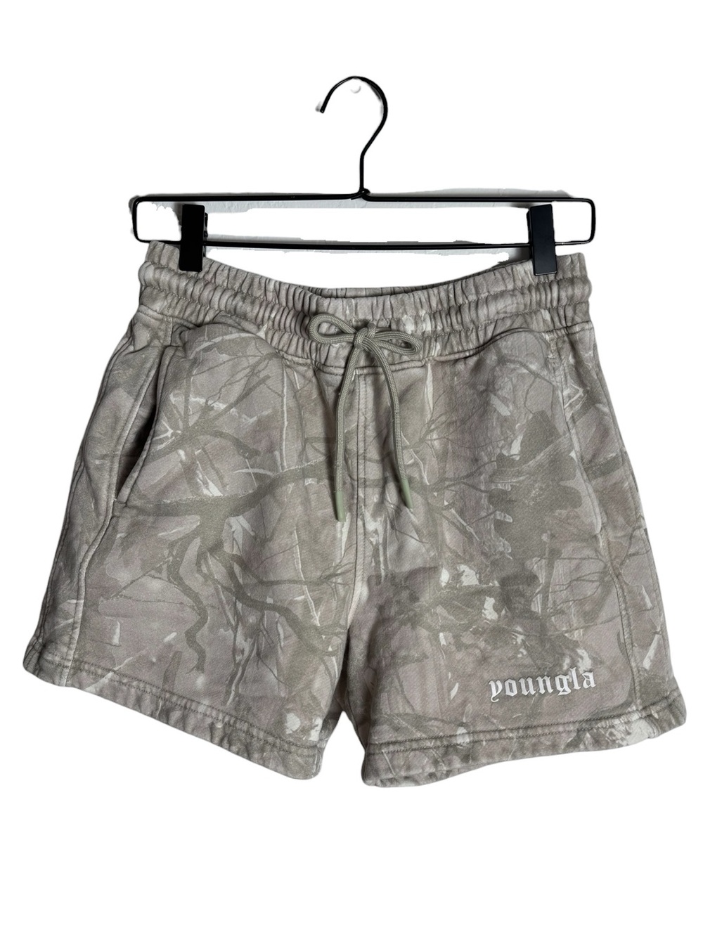 YoungLA 1118 Tree Camo Cotton Shorts Snow Grey Gym Workout Medium